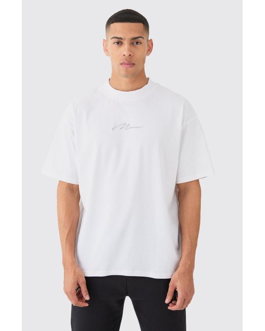 BoohooMAN Man Signature Oversized Basic Extended Neck T-shirt in White für Herren