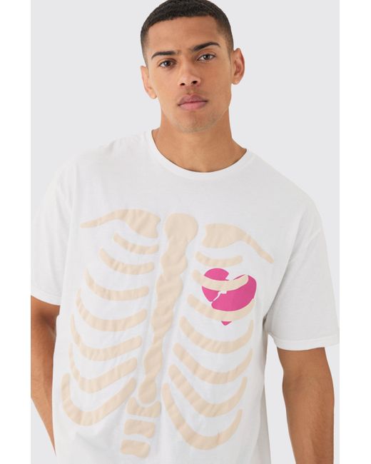 BoohooMAN White Oversized Extended Neck Heart Breaker T-shirt for men