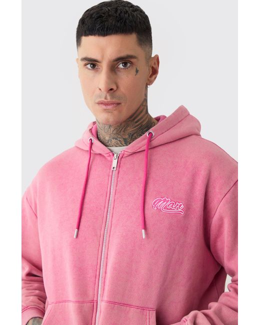 BoohooMAN Pink Tall Oversized Boxy Zip Hooded Acid Wash Tracksuit for men