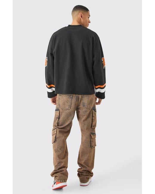BoohooMAN Gray Oversized Varsity V Neck Sweatshirt for men