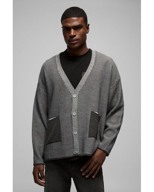 BoohooMAN Kastiger gerippter Oversize Cardigan in Gray für Herren