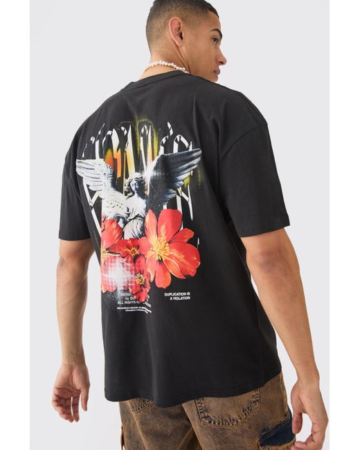 BoohooMAN Red Oversized Floral Renaissance T-shirt for men