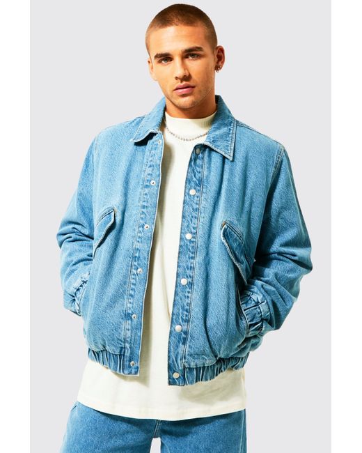 Boohooman Cotton Oversized Fully Borg Lined Bomber Jacket In Blue For Men Lyst 