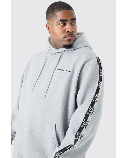 BoohooMAN Gray Plus Official Man Tape Hoodie for men