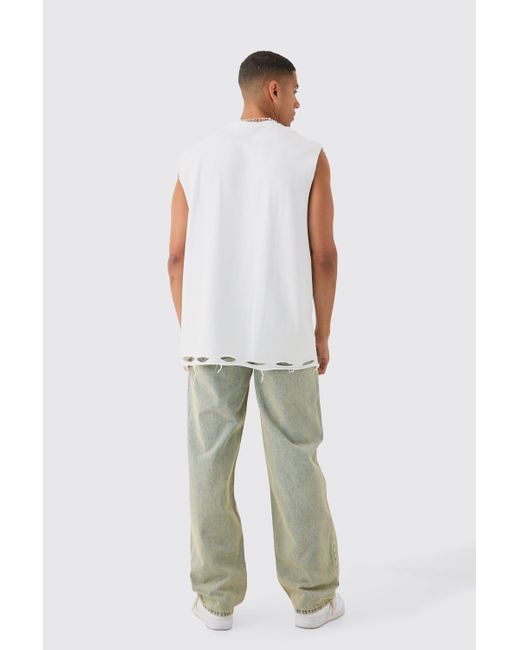 BoohooMAN Baggy Rigid Green Tint Ripped Knee Jeans for men