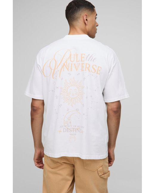 Boohoo White Oversized Extended Neck Rule The Universe Space Print T-Shirt