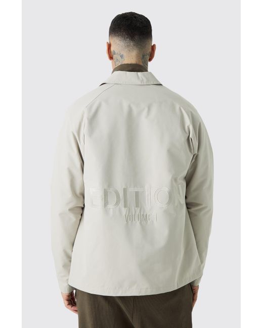 BoohooMAN Gray Tall Edition Heavyweight Twill Embroidered Coach Jacket for men