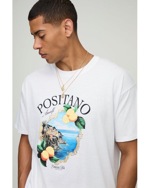 BoohooMAN Weißes Oversize T-Shirt mit Positano Lemon Print in White für Herren