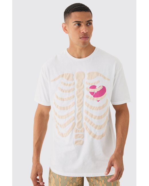 BoohooMAN White Oversized Extended Neck Heart Breaker T-shirt for men
