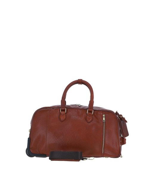 BoohooMAN Brown Ashwood Leather Luxurious Leather Wheeled Duffle Bag for men