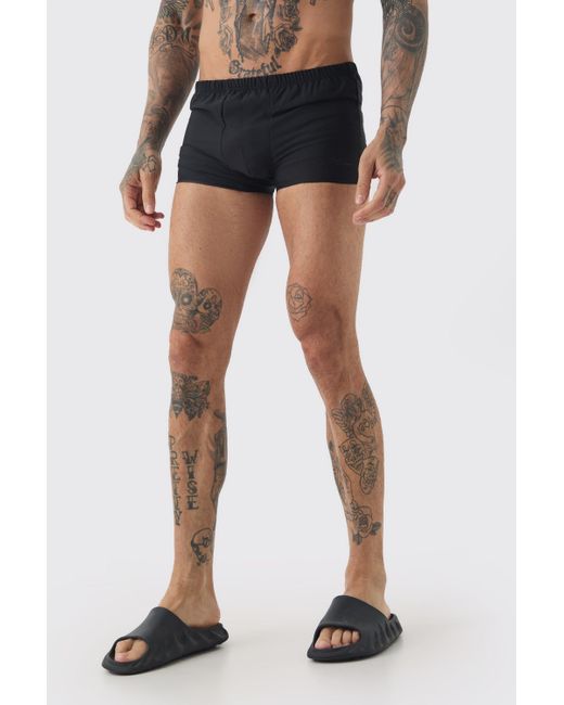 BoohooMAN Black Tall Signature Trunk Swim Trunks for men