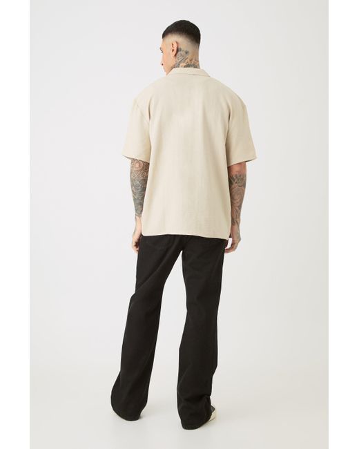 BoohooMAN Tall Short Sleeve Drop Revere Linen Shirt In Natural für Herren