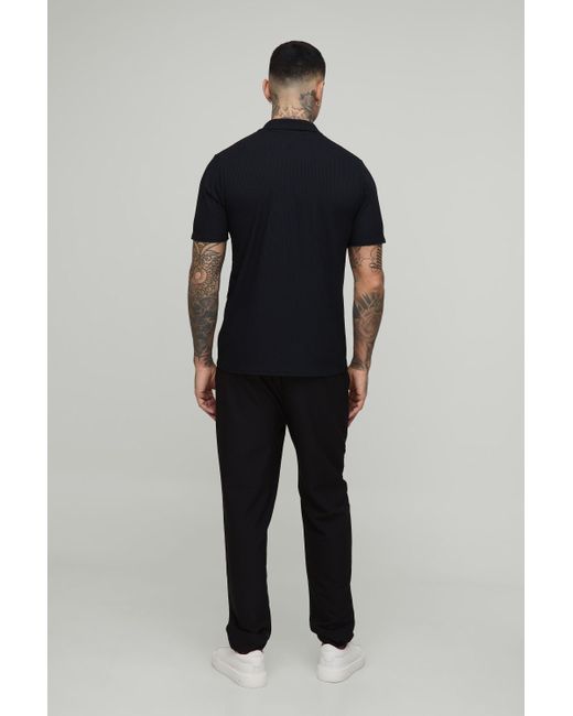 BoohooMAN Tall strukturiertes Slim-Fit Poloshirt in Blue für Herren
