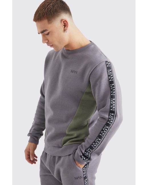 BoohooMAN Gray Man Dash Tape Colour Block Tracksuit for men