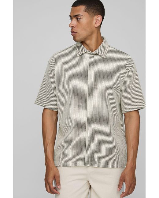BoohooMAN Gray Oversized Two-tone Ribbed Jersey Concealed Placket Shirt for men