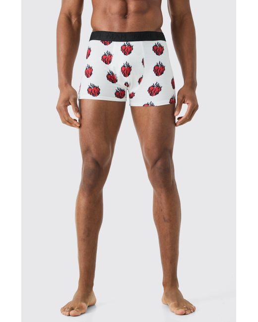 BoohooMAN Red Printed Heart Flames Boxers for men