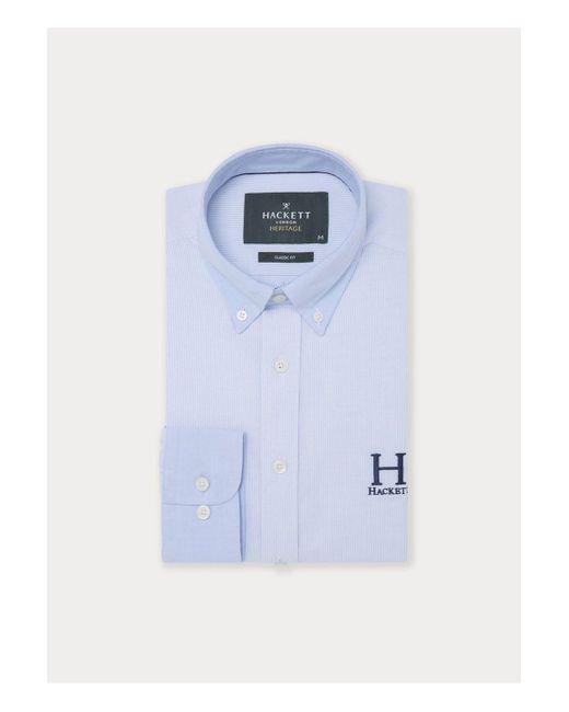 BoohooMAN Heritage Striped Oxford Shirt Long Sleeve Light Blue for men