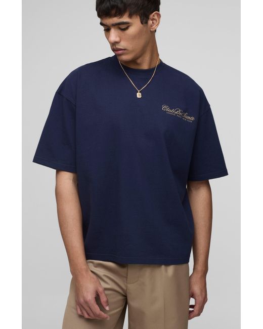 BoohooMAN Kastiges Oversize T-Shirt mit Club De Santa Print in Blue für Herren