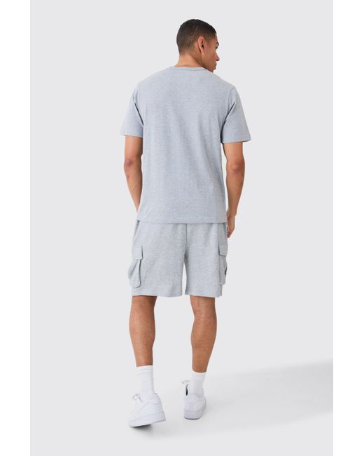 BoohooMAN Blue Oversized Drop Crotch Cargo Pocket Jersey Shorts for men