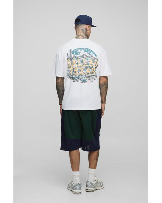 BoohooMAN Blue Tall Oversized Western Dallas Texas Landscape Print T-Shirt for men