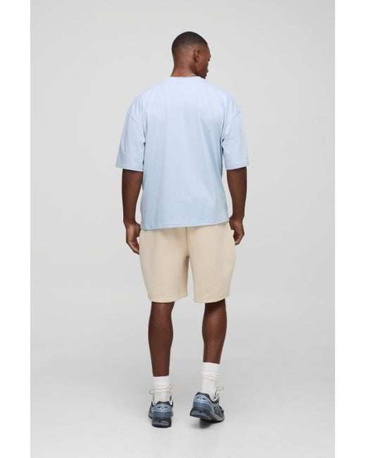 BoohooMAN Blue Oversized Boxy Homme Embroidered T-shirt & Short Set for men
