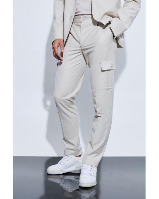 BoohooMAN Skinny Fit Cargo Suit Trousers in Gray für Herren