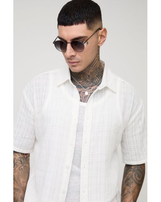 BoohooMAN Tall strukturiertes Oversize Hemd und lockere Shorts in White für Herren