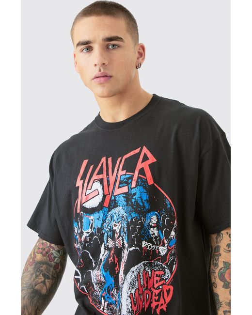 BoohooMAN Oversized Slayer Band License T-shirt in Gray für Herren