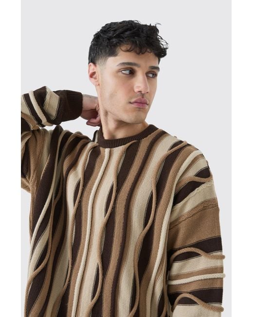 BoohooMAN Brown Oversized 3d Jacquard Knitted Jumper for men