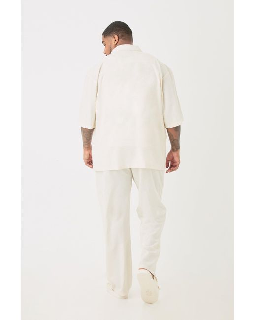 BoohooMAN White Plus Linen Drop Revere Shirt In Natural for men
