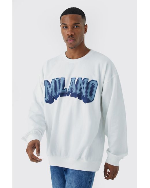 BoohooMAN Oversized Milano Graphic Sweatshirt in White for Men | Lyst UK