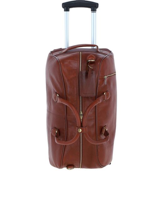 BoohooMAN Brown Ashwood Leather Luxurious Leather Wheeled Duffle Bag for men