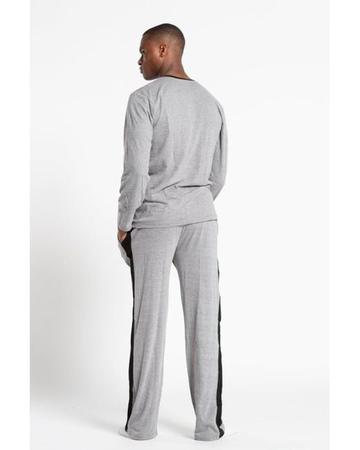 BoohooMAN Gray Tokyo Laundry Cotton 2-piece Long Sleeve Top And Bottoms Pyjama Set for men