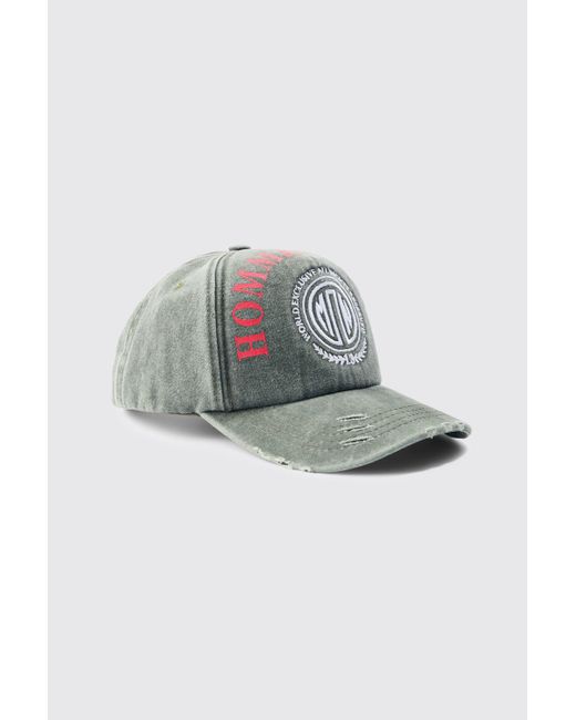 BoohooMAN Gray Homme Varsity Washed Cap for men