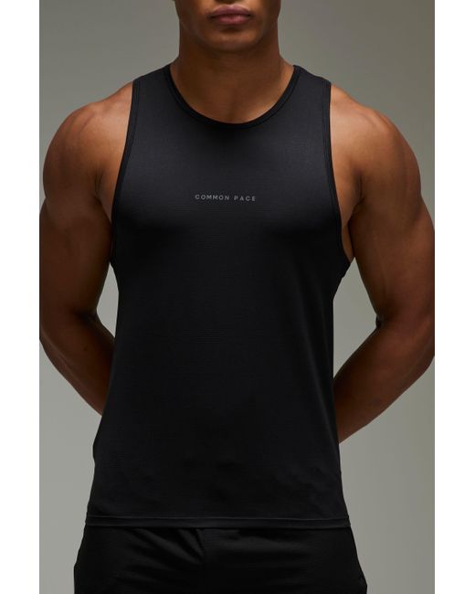 BoohooMAN Black Common Pace Running Regular Fit Mesh Tank for men