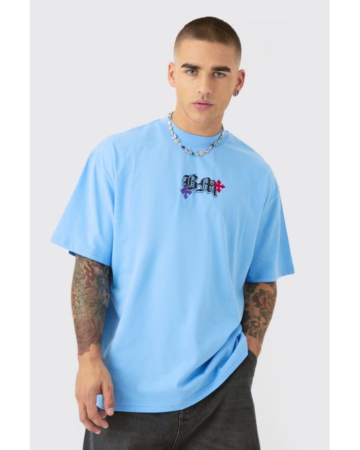 BoohooMAN Oversized Heavyweight Bm Cross Embroidered T-shirt in Blue für Herren