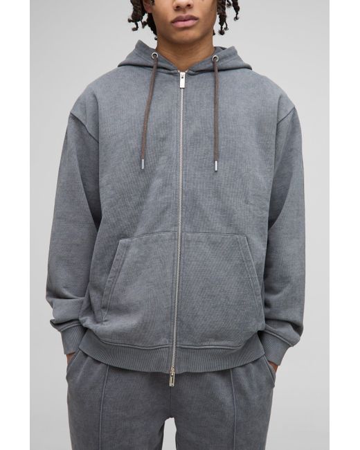 Chándal Oversize Desteñido Con Capucha Y Cremallera Boohoo de color Gray