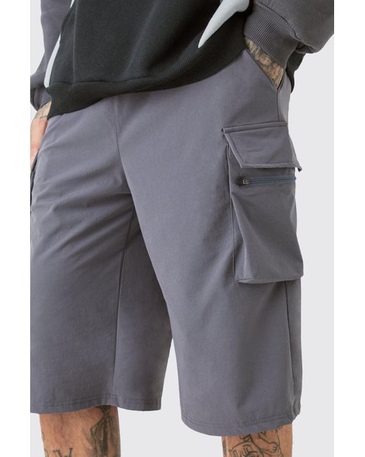 BoohooMAN Gray Tall Elastic Relaxed Lightweight Stretch Cargo Short Short for men