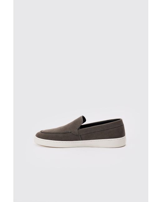 Boohoo Gray Faux Suede Slip On Loafer In Grey