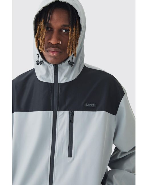 BoohooMAN Gray Tall Oversized Colour Block Hooded Windbreaker for men