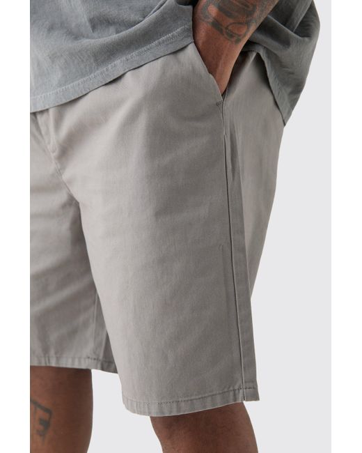 BoohooMAN Plus Elastic Waist Grey Relaxed Fit Shorts in Gray für Herren