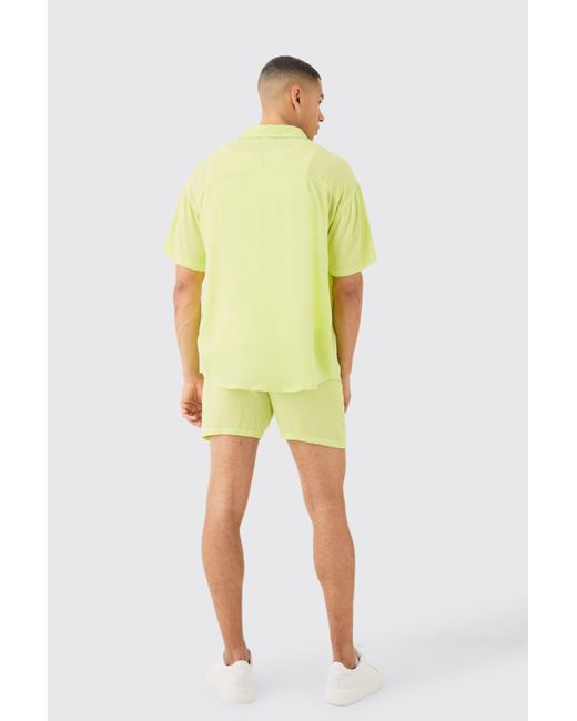 BoohooMAN Yellow Oversized Short Sleeve Cheese Cloth Shirt And Short Set for men