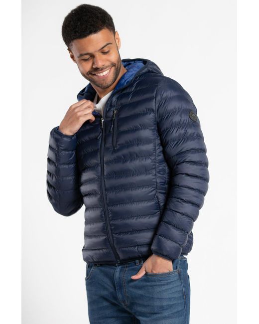 BoohooMAN Blue Tokyo Laundry Hooded Padded Funnel Neck Jacket for men