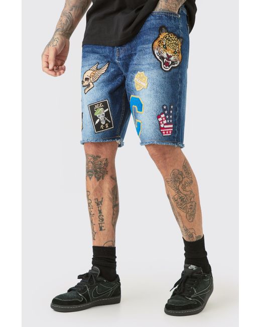 BoohooMAN Blue Tall Marble Effect Applique Relaxed Fit Short for men