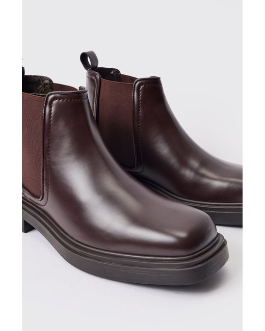 BoohooMAN Pu Square Toe Chelsea Boot In Brown for men