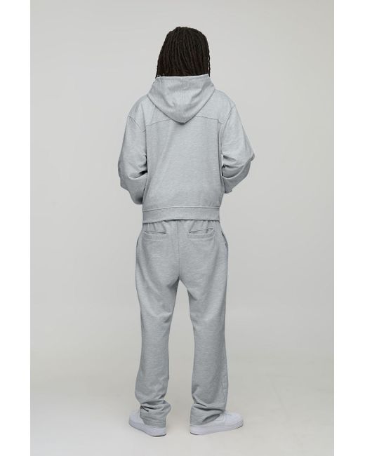 BoohooMAN Men's Gray Oversized Boxy Loopback Script Embroidered