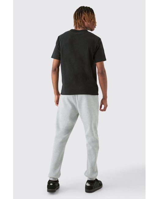 BoohooMAN White Tall Dash Slim Fit Jogger In Grey Marl for men