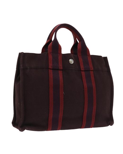 BoohooMAN Red Hermes Preloved Garden Party Tote Canvas Brown Unisex - Burgundy Handbags for men