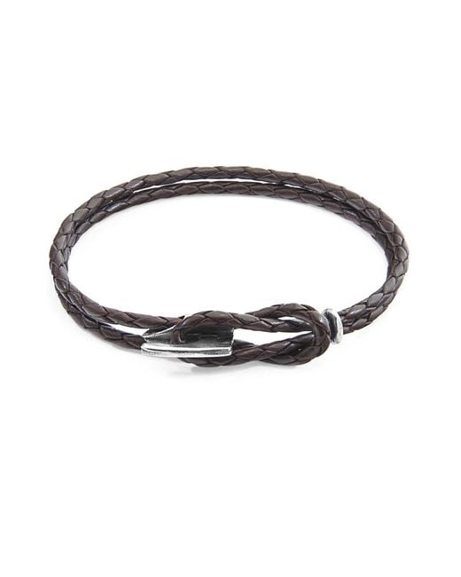 BoohooMAN Black Anchor & Crew Padstow Silver And Braided Leather Bracelet for men