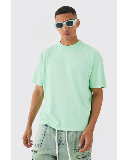 BoohooMAN Green Oversized Extended Neck Okinawa Wash T-shirt for men